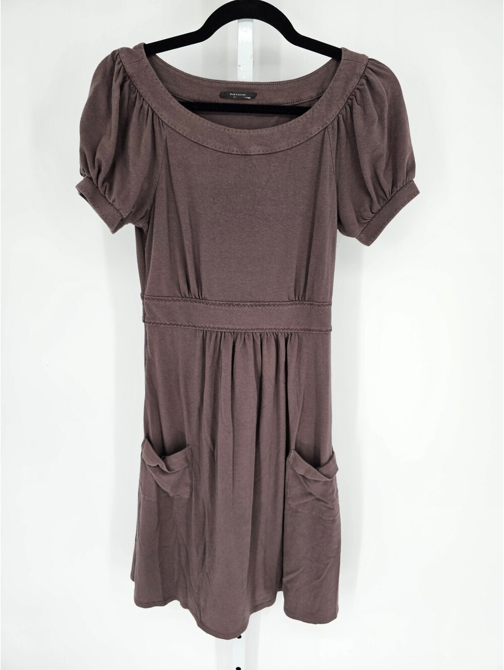 Vintage Elie Tahari Womens Sz M Short Sleeve Knee Length Cotton Dress Brown